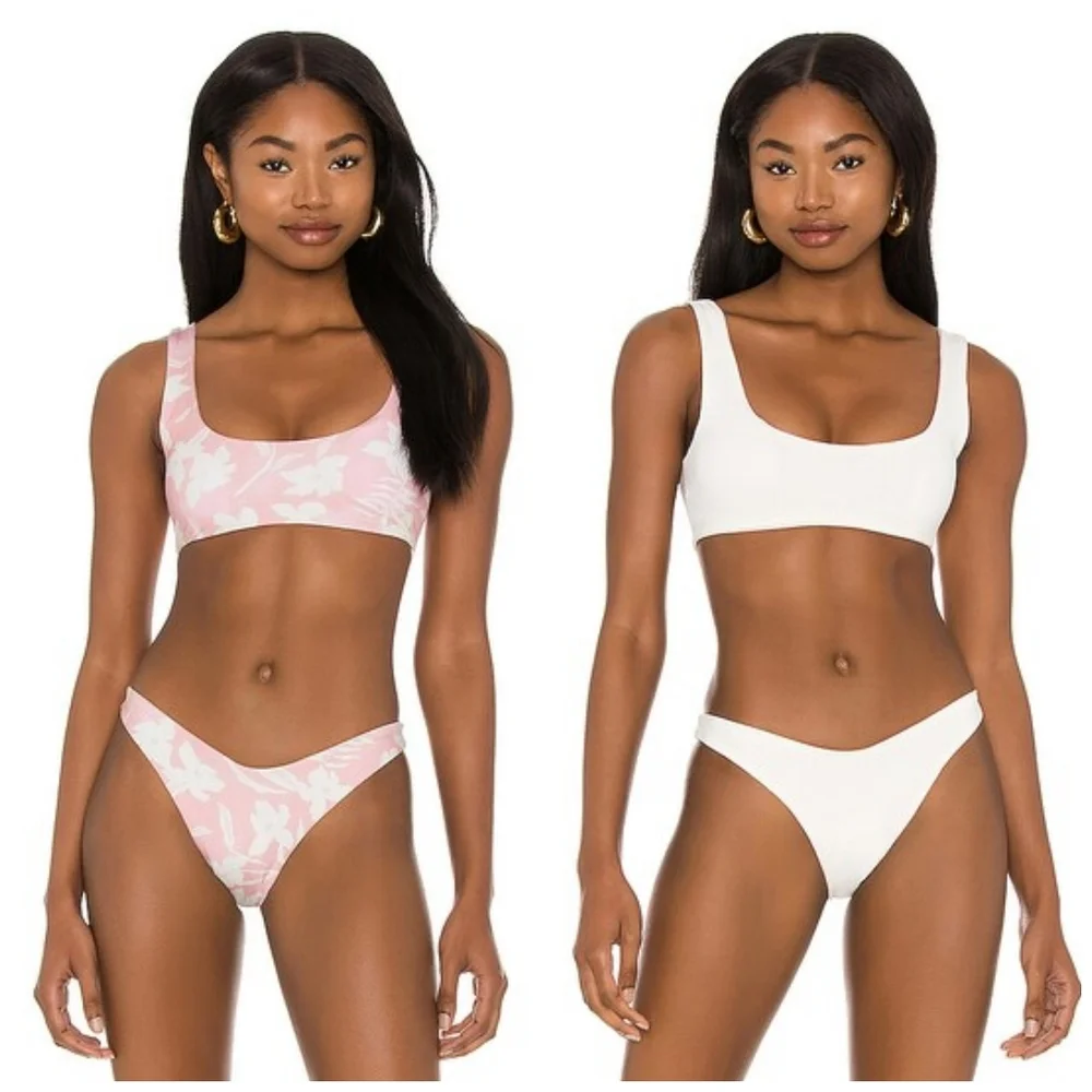 L*Space Reversible Lizzie Top Cabana Bottoms Paradise Blooms Bikini Pink